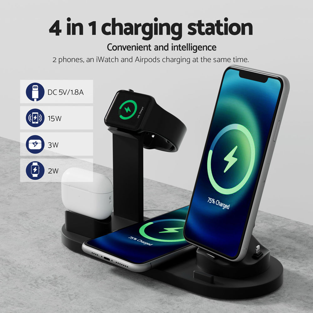 Devanti 4 in 1 Wireless Charger Multi-function Station for Phone Airpod iWatch 15W - SuperSaverAU - view 4