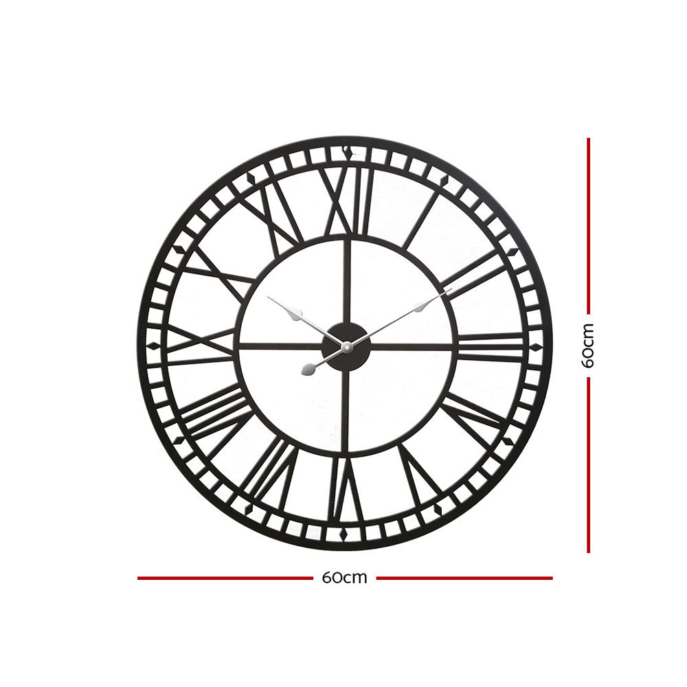 Artiss 60cm Vintage Metal Wall Clock with Large Arabic Numerals, Black - SuperSaverAU - view 2