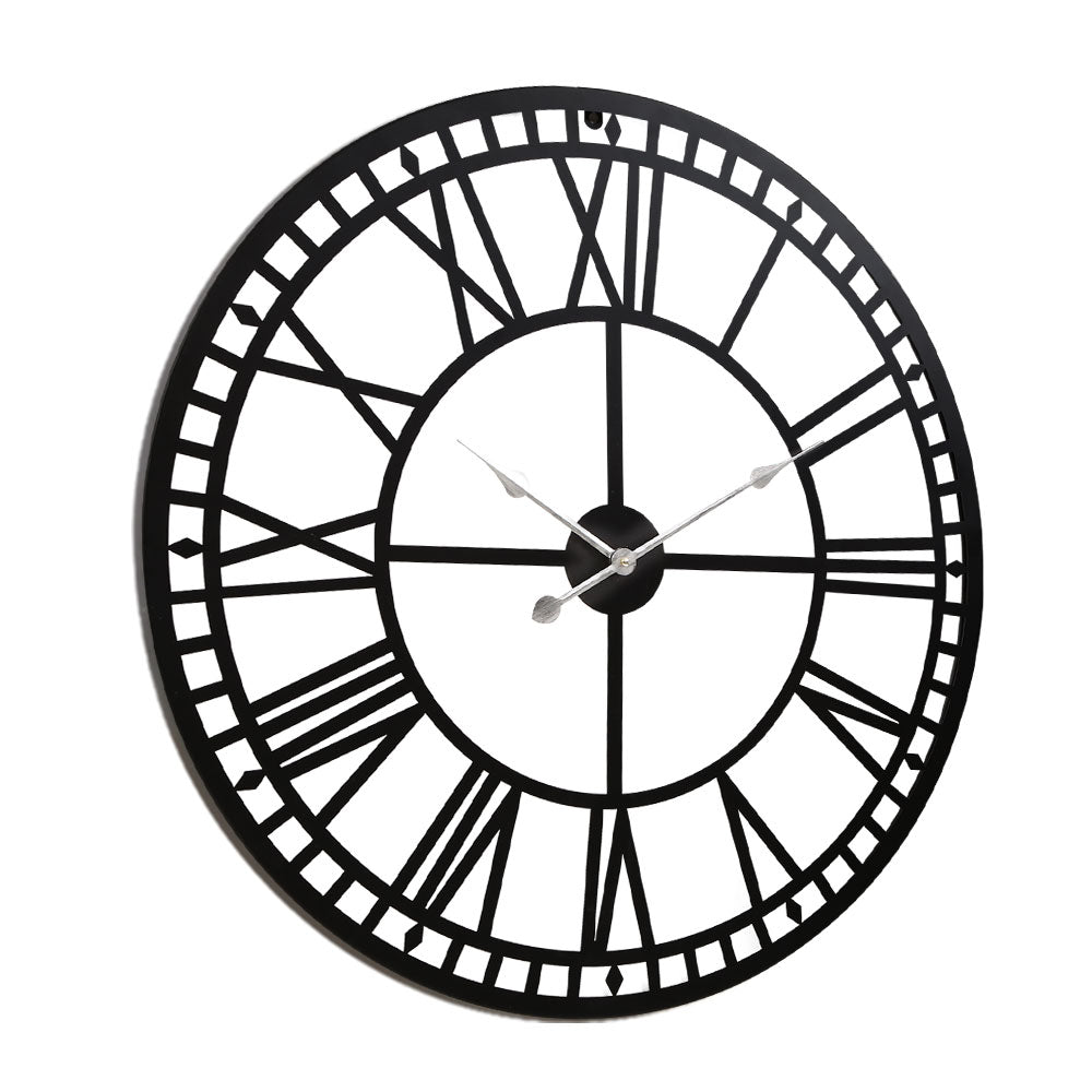 Artiss 60cm Vintage Metal Wall Clock with Large Arabic Numerals, Black - SuperSaverAU - view 3