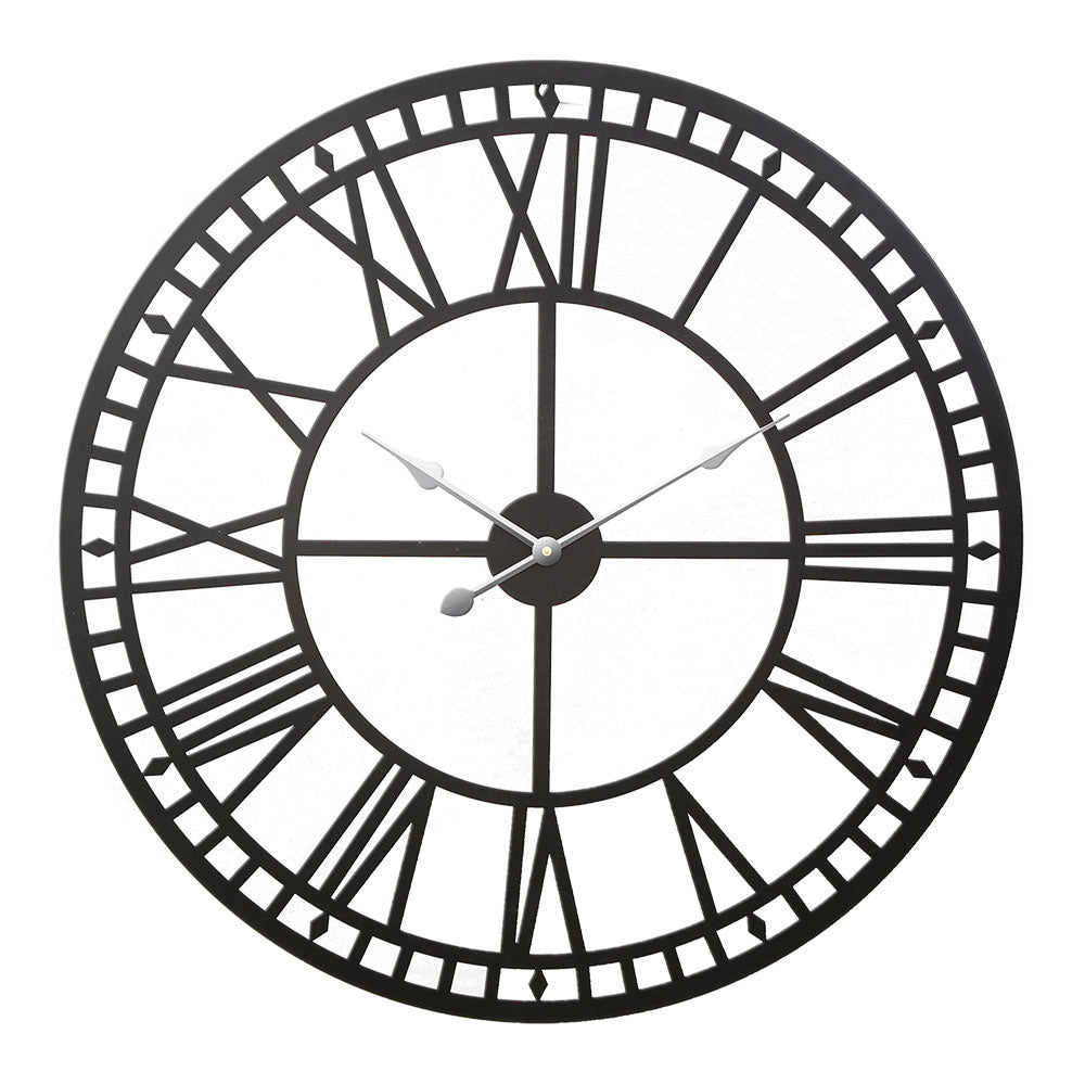 Artiss 80cm Metal Wall Clock Black Vintage Design 3D Roman Numerals - SuperSaverAU - view 1