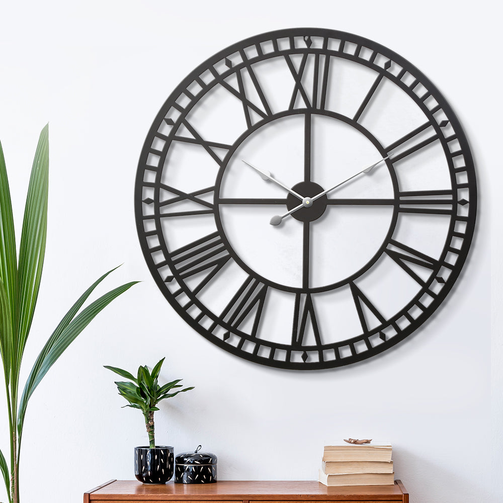 Artiss 80cm Metal Wall Clock Black Vintage Design 3D Roman Numerals - SuperSaverAU - view 7