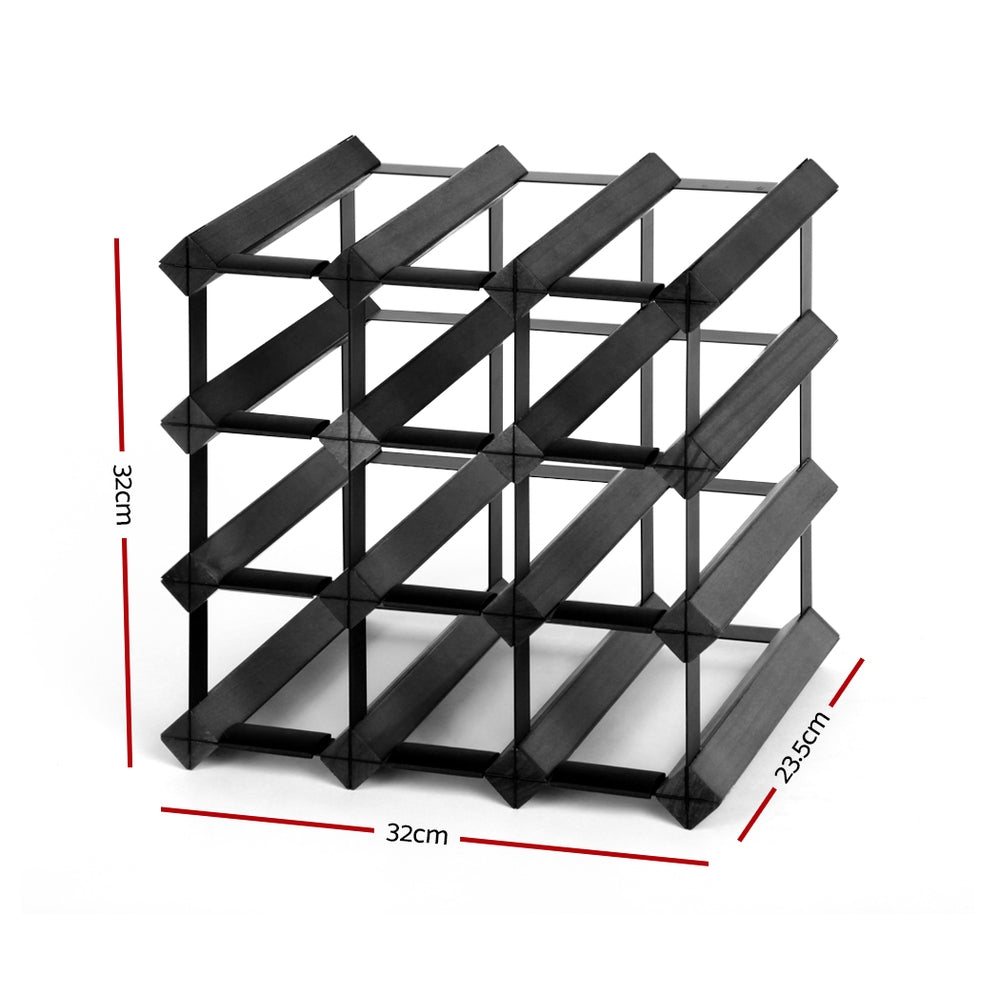 Artiss Wine Rack 12 Bottle Storage Pine Wood Black - SuperSaverAU - view 2