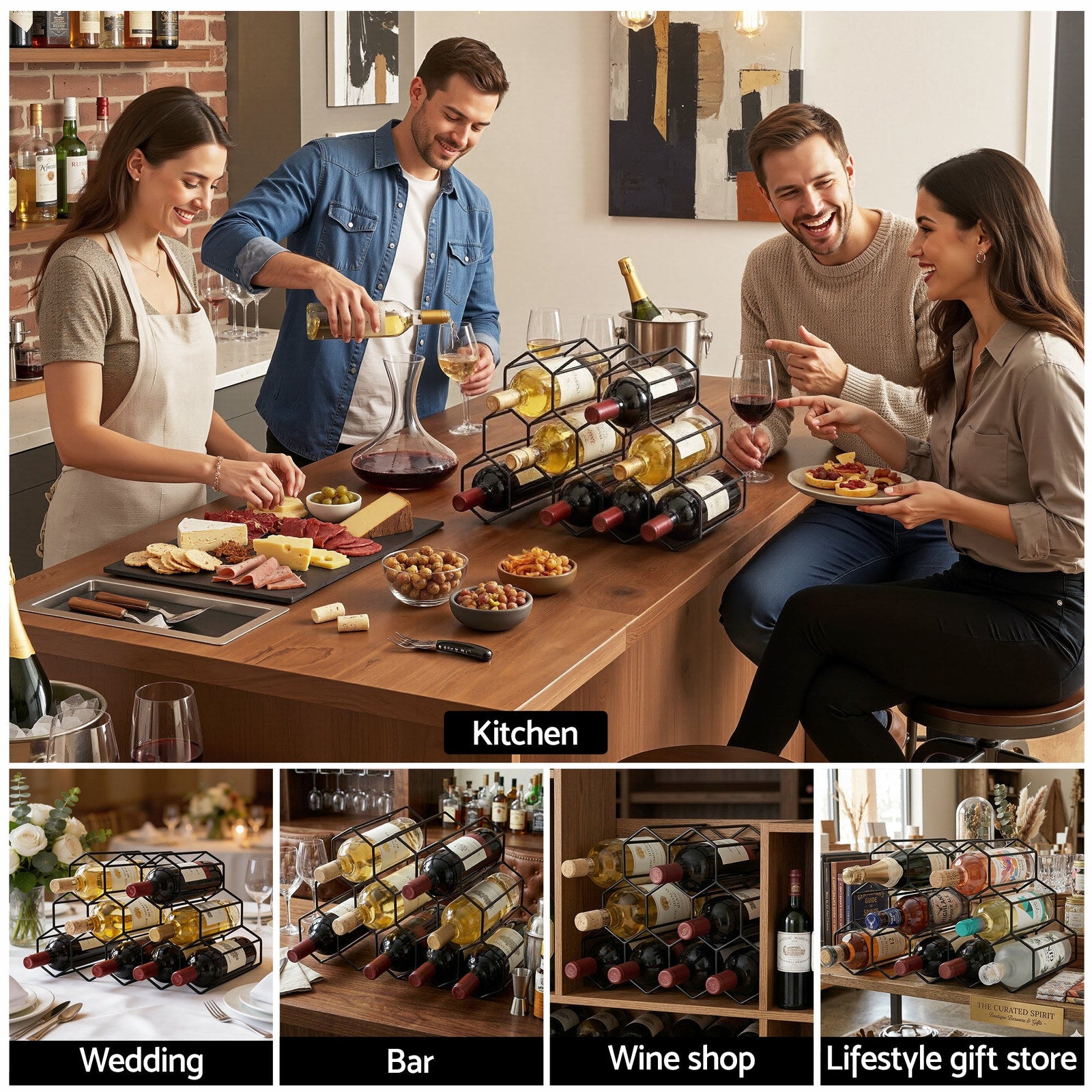 Artiss 12 Slot Metal Wine Rack Black Freestanding Bottle Holder No Assembly