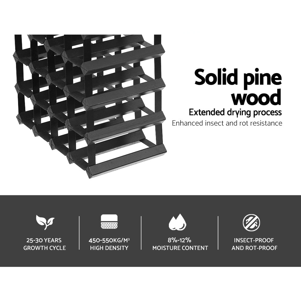 Artiss Black 20 Bottle Wine Rack Pine Wood Steel Storage Display