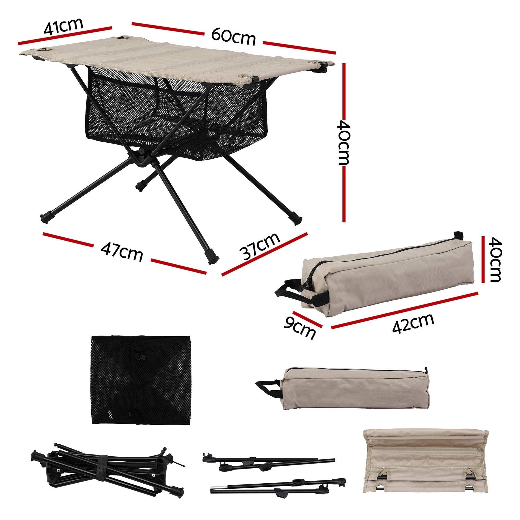 Weisshorn Folding Camping Table with 600D Top - Black/Khaki