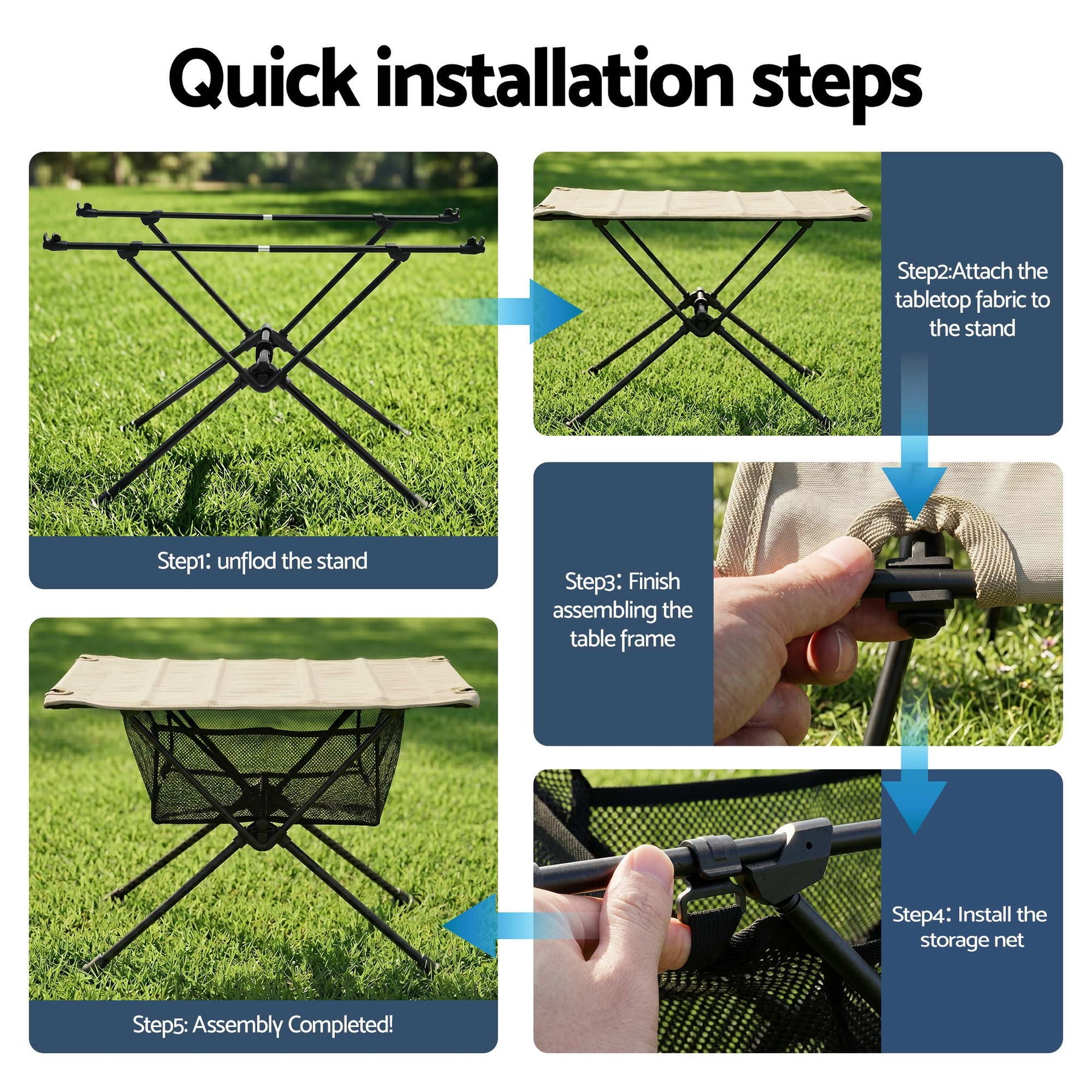 Weisshorn Folding Camping Table with 600D Top - Black/Khaki