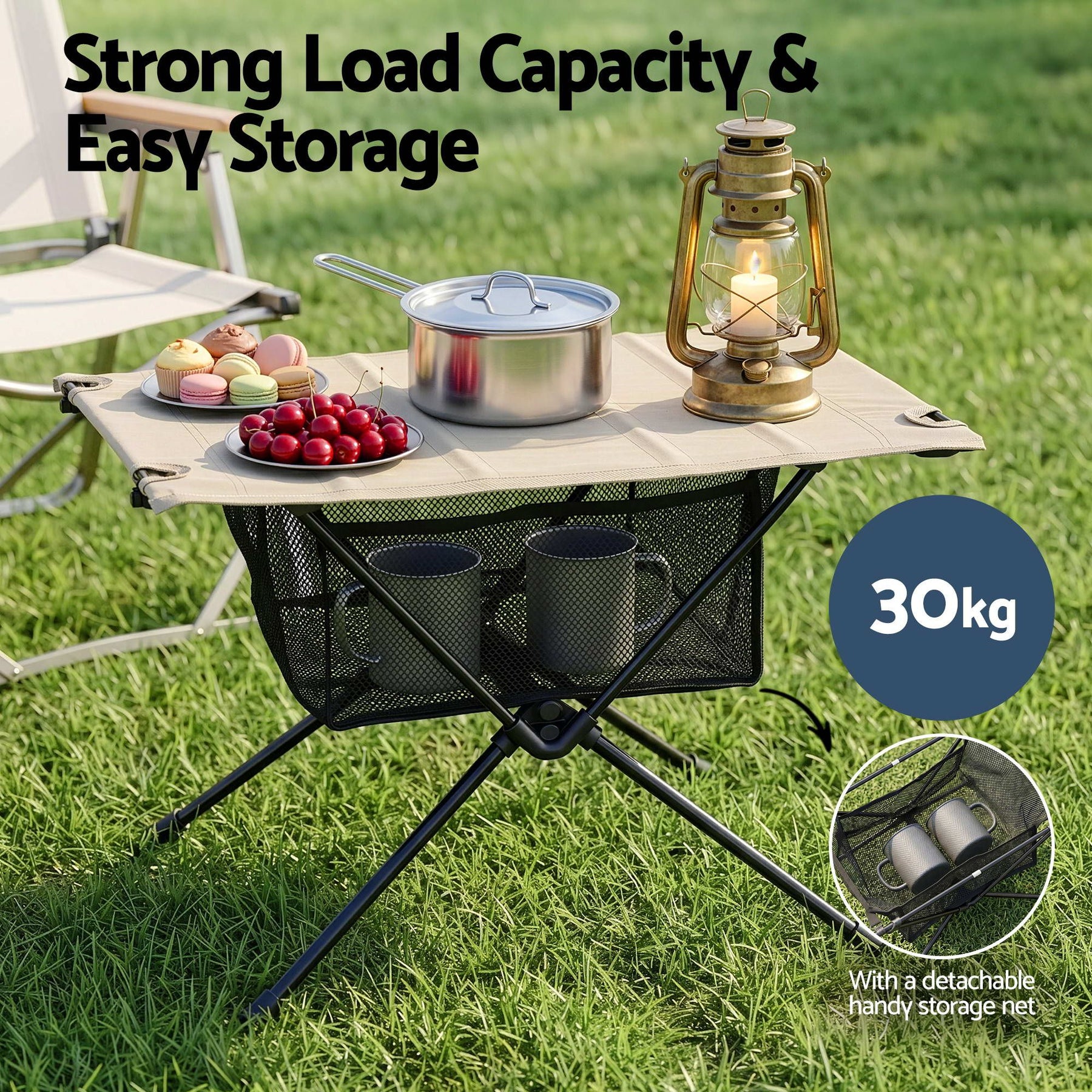 Weisshorn Folding Camping Table with 600D Top - Black/Khaki