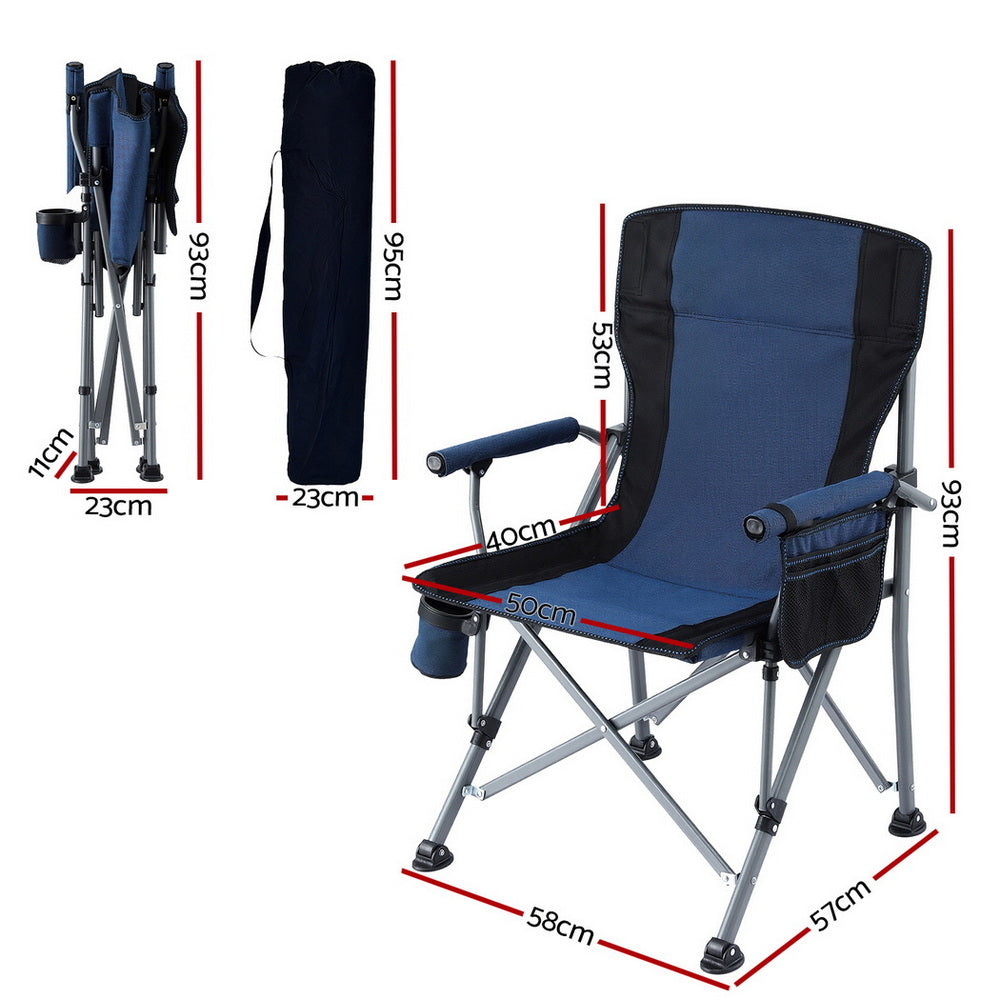 Weisshorn Navy Blue Folding Moon Camping Chair 120kg Capacity with Drink Holder