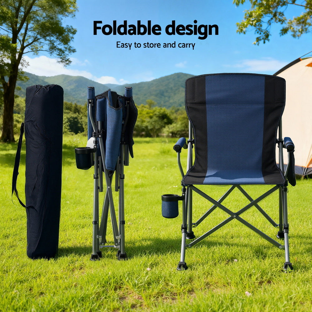 Weisshorn Navy Blue Folding Moon Camping Chair 120kg Capacity with Drink Holder