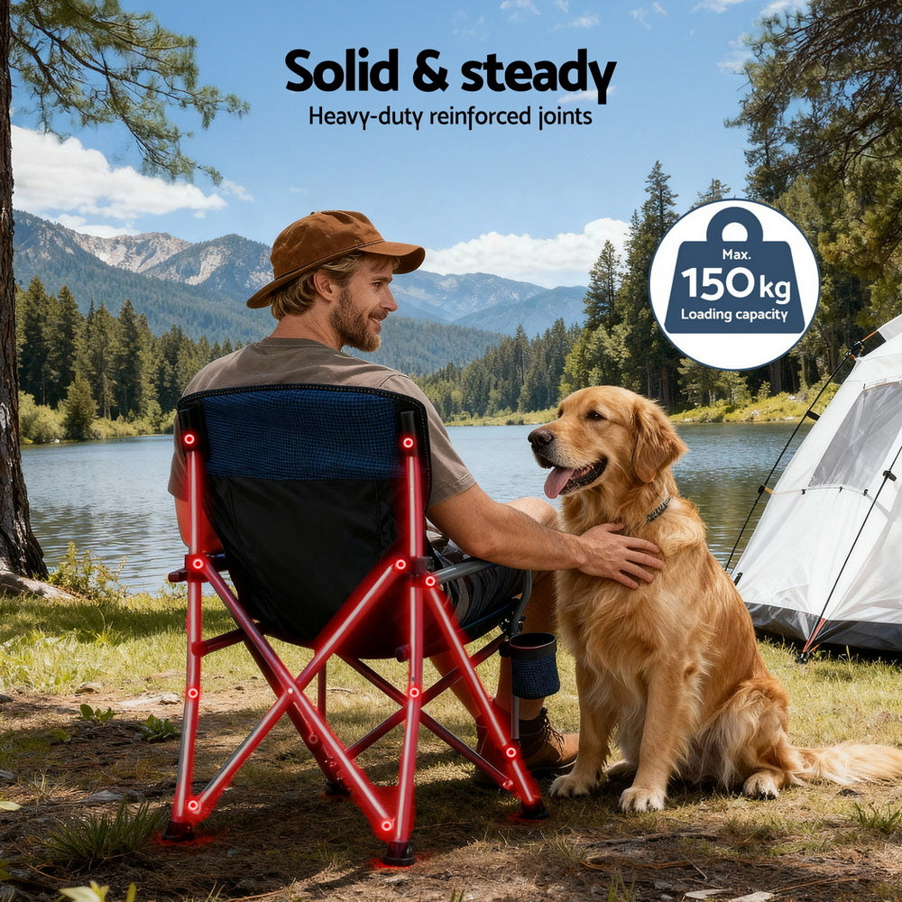 Weisshorn Navy Blue Folding Moon Camping Chair 120kg Capacity with Drink Holder