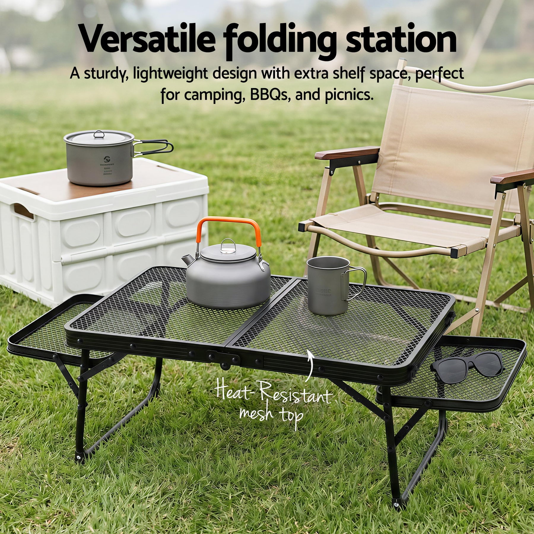 Weisshorn Mesh Folding Camping Table - Black