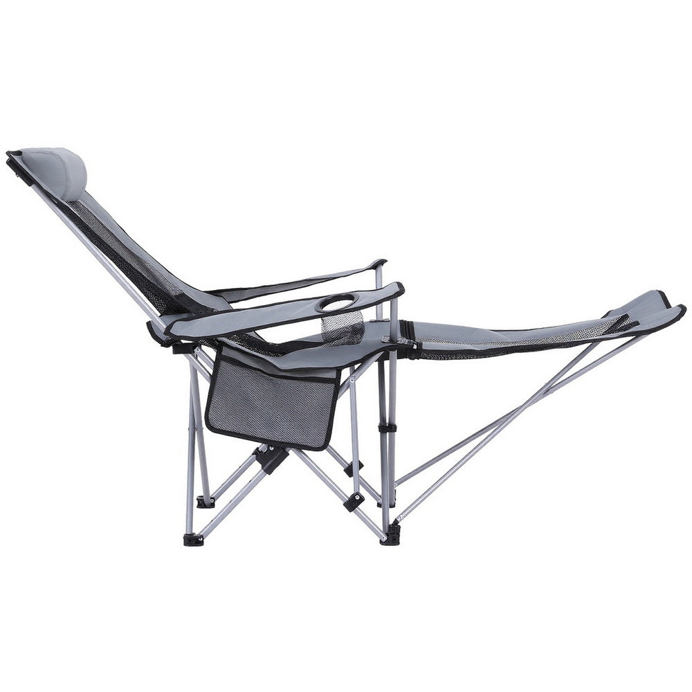 Weisshorn Grey Adjustable Reclining Camping Chair with Footrest Portable Folding