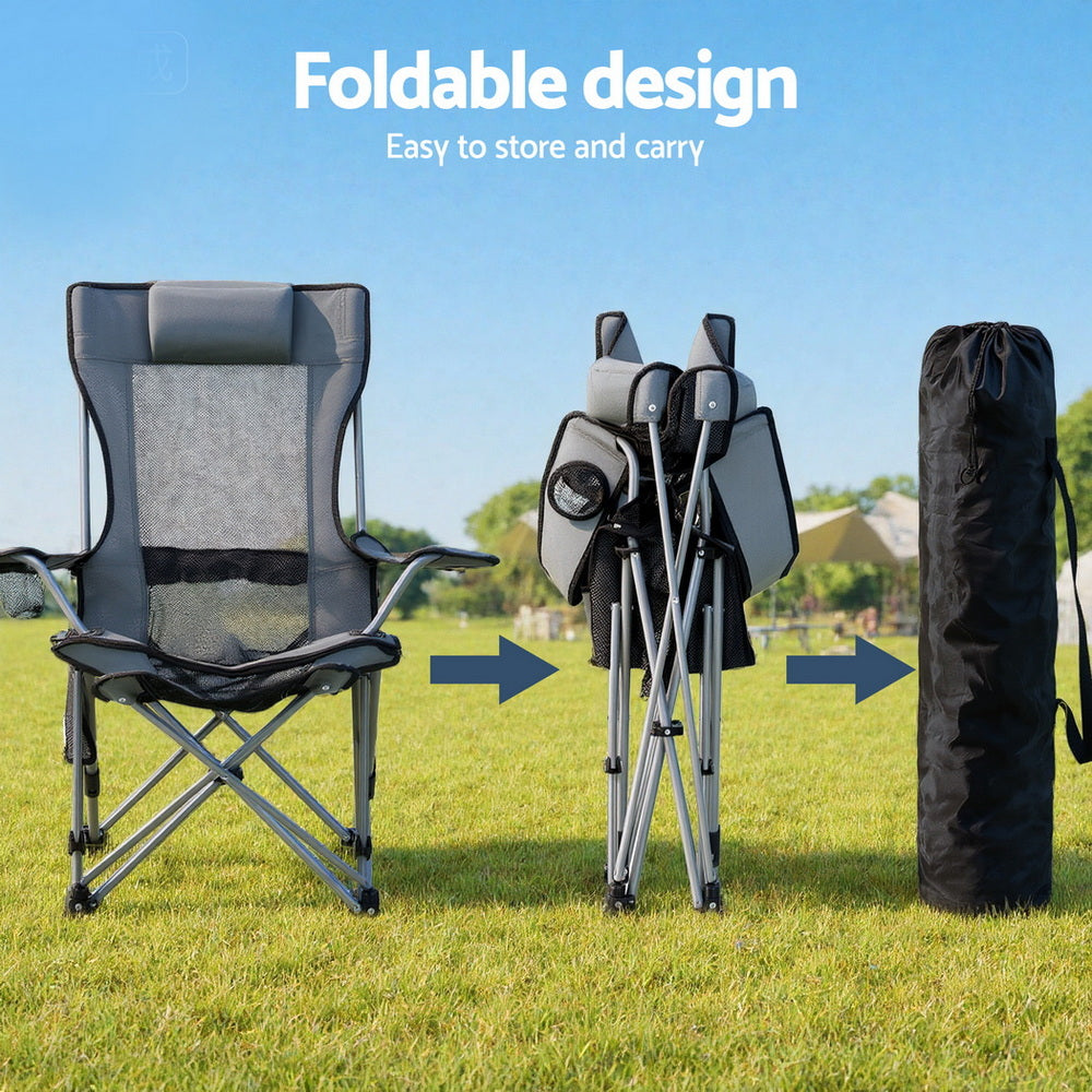 Weisshorn Grey Adjustable Reclining Camping Chair with Footrest Portable Folding