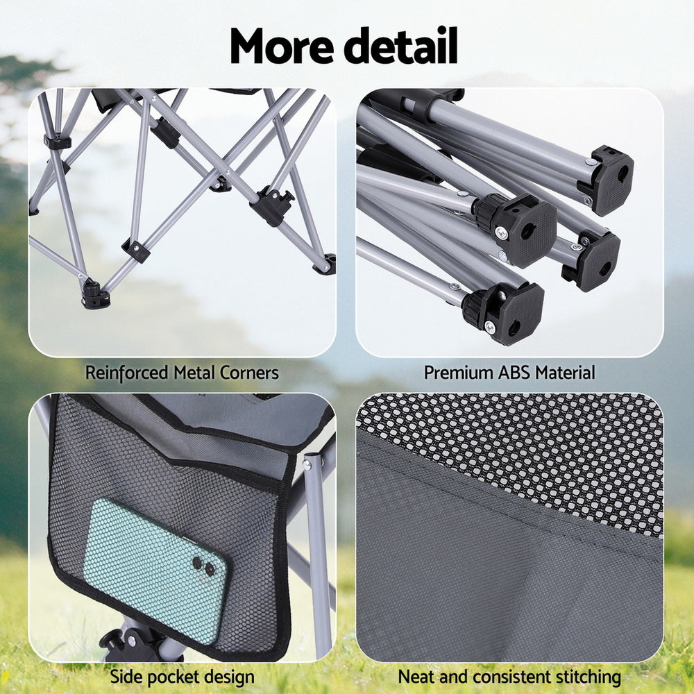 Weisshorn Grey Adjustable Reclining Camping Chair with Footrest Portable Folding