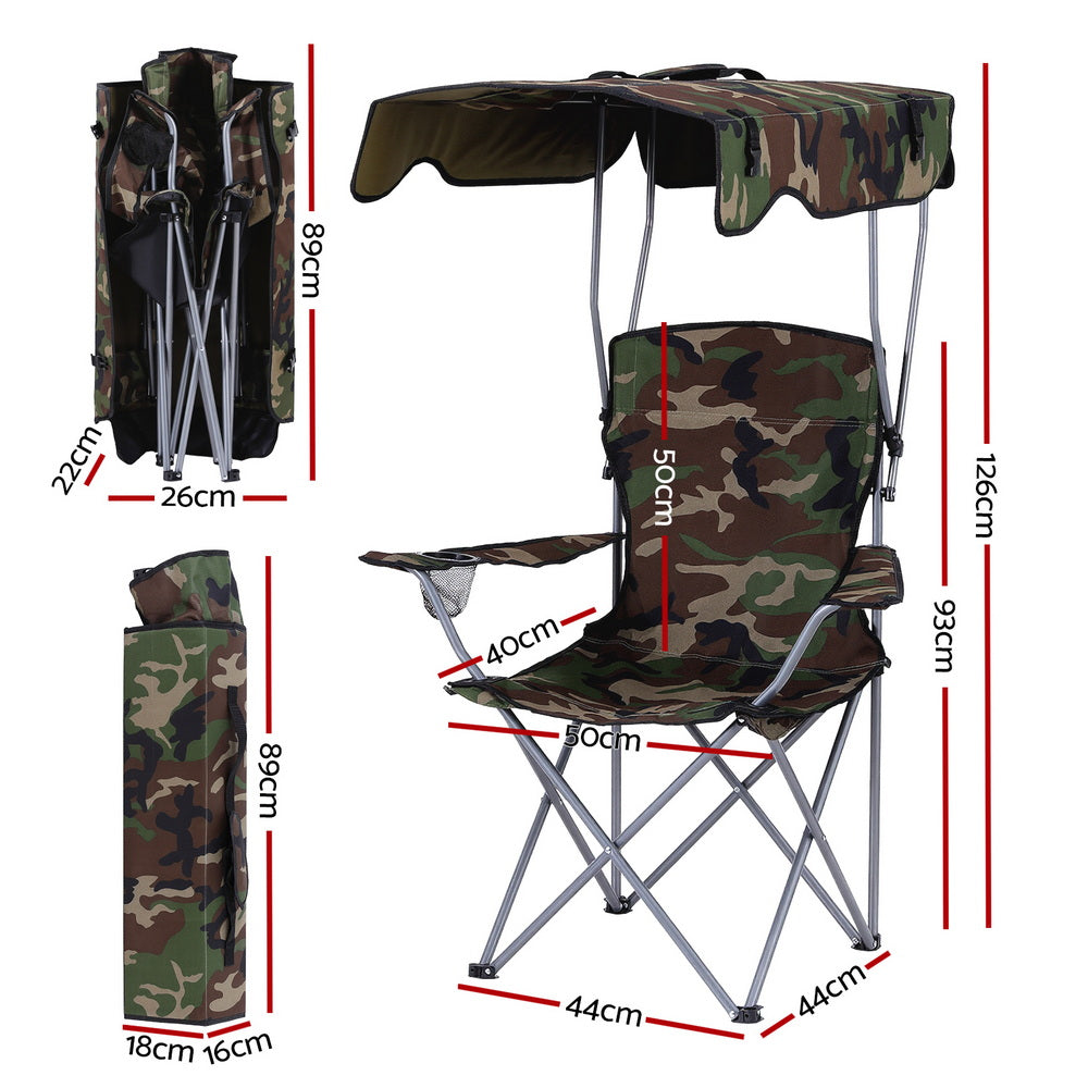 Weisshorn Army Green Camping Chair with Canopy Folding Outdoor Seat 120kg Capacity