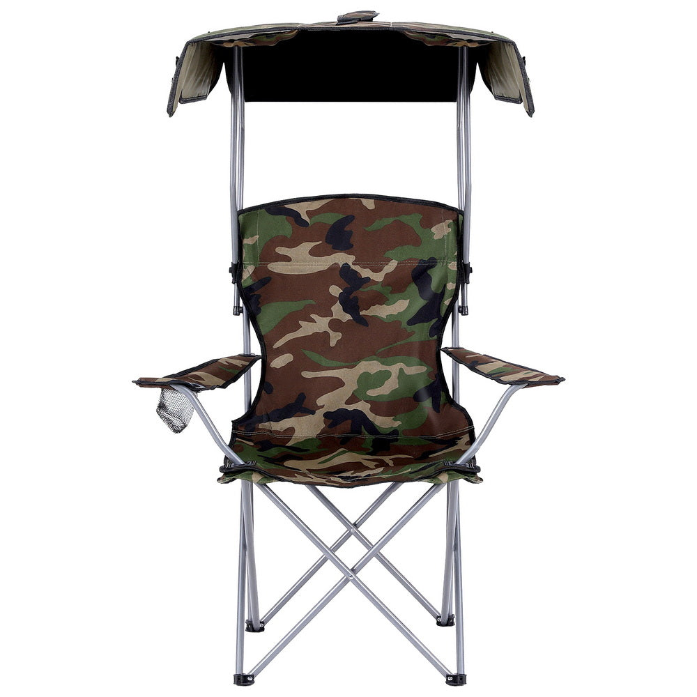 Weisshorn Army Green Camping Chair with Canopy Folding Outdoor Seat 120kg Capacity