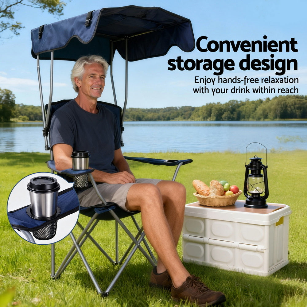 Weisshorn Portable Folding Camping Chair with Canopy - Navy Blue - SuperSaverAU - view 7
