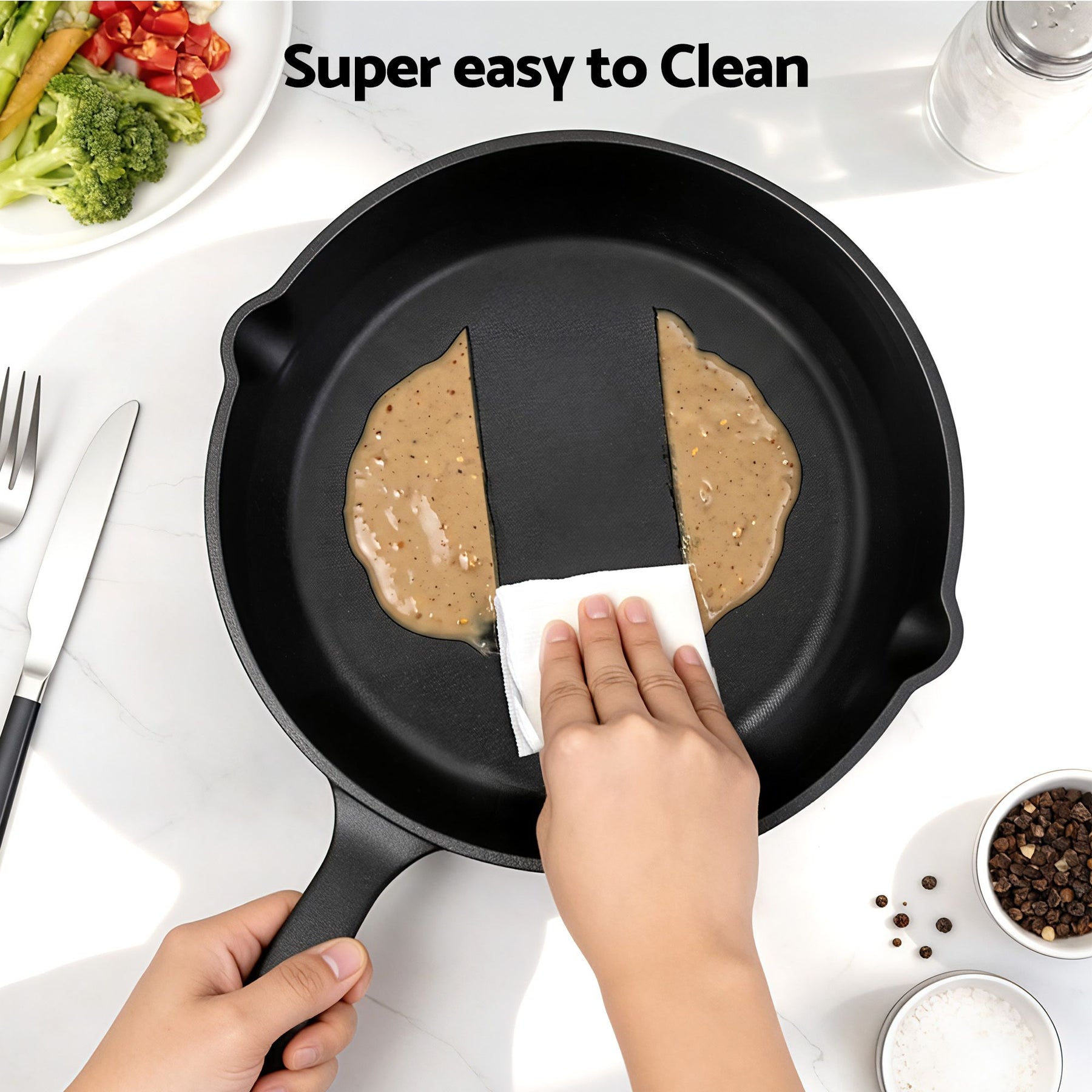 5-Star Chef 4 Piece Cast Iron Fry Pan Skillet Set – Black, Induction & Campfire Safe