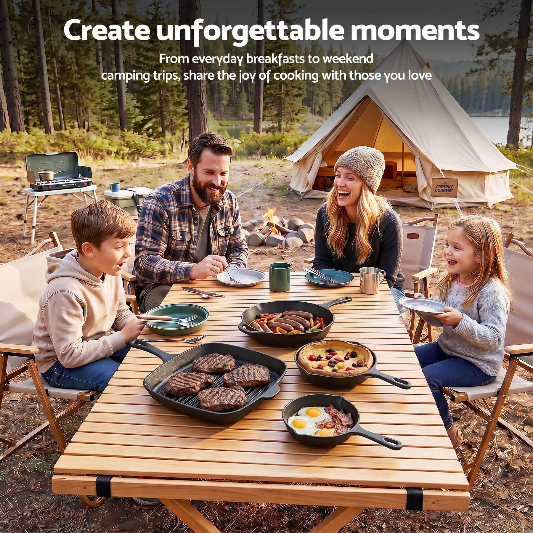 5-Star Chef 4 Piece Cast Iron Fry Pan Skillet Set – Black, Induction & Campfire Safe