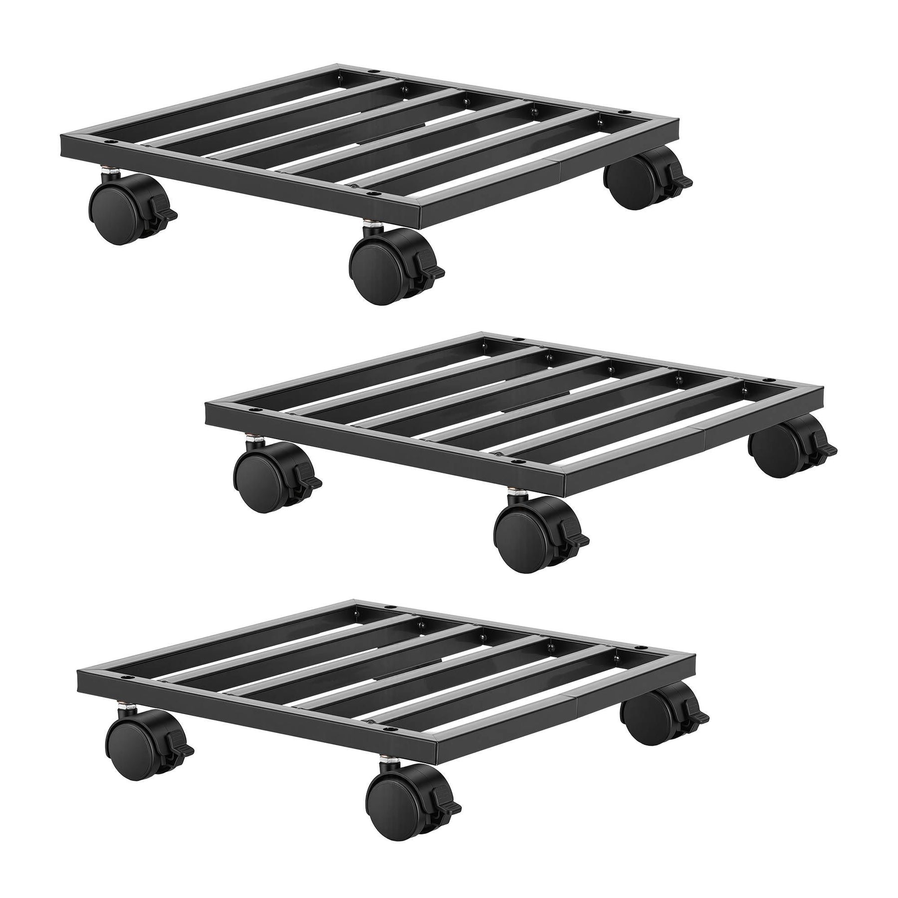 Green Fingers Plant Pot Trolleys – Black 32cm 3 Pack, Lockable Wheels
