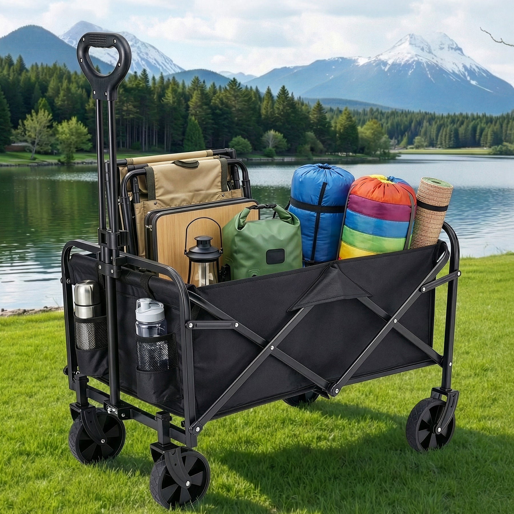 Gardeon Folding Garden Cart – Black with All-Terrain Wheels, 80kg Capacity
