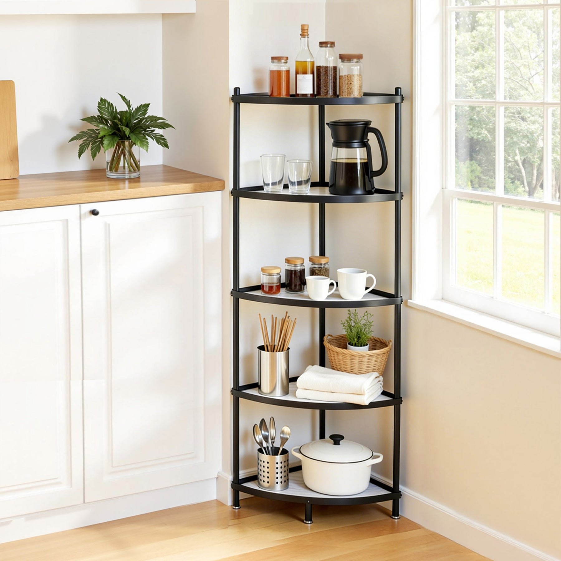 Artiss 5-Tier Metal Kitchen Corner Shelf Rack - Black