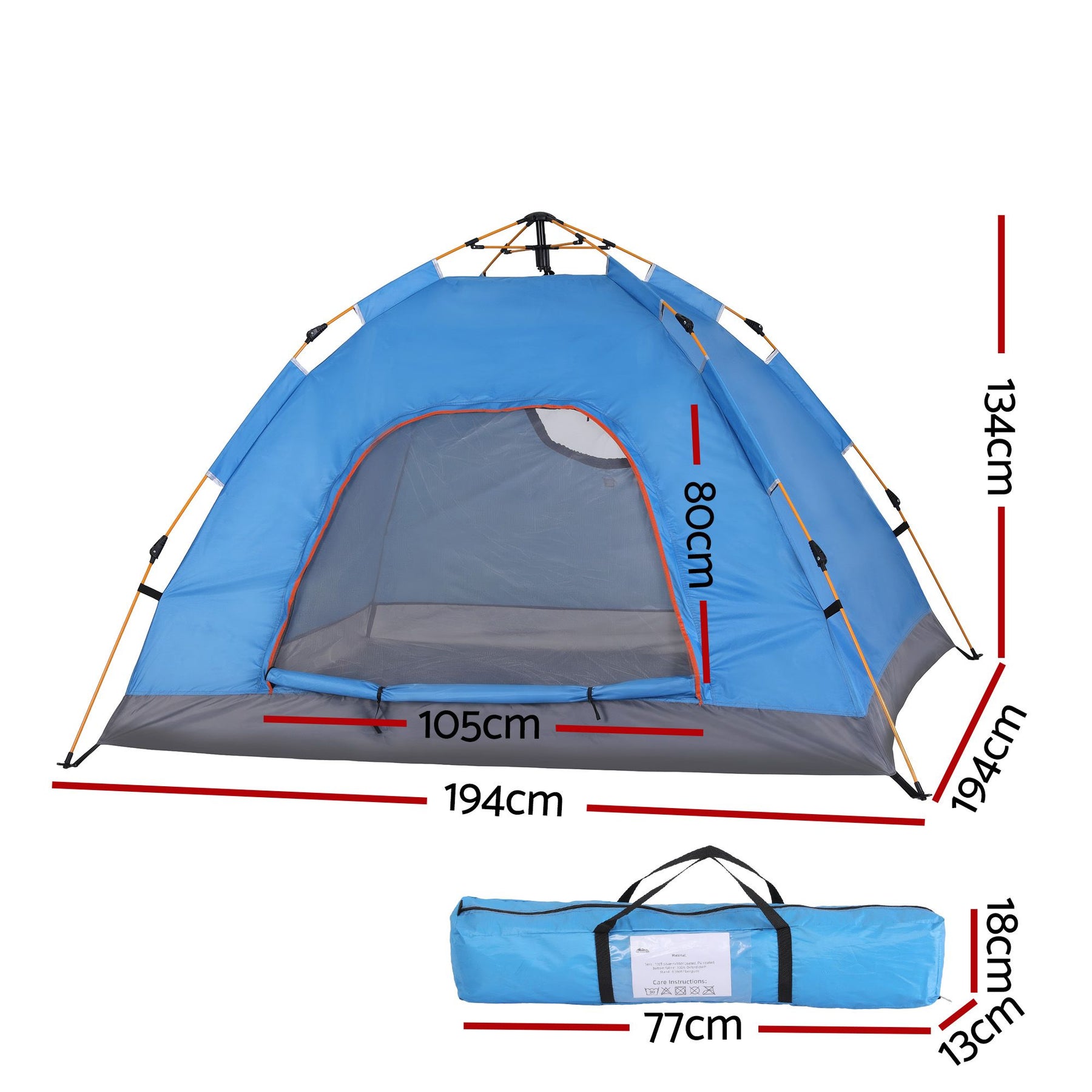 Weisshorn Instant Pop Up Camping Tent - Blue, 2-3 Person