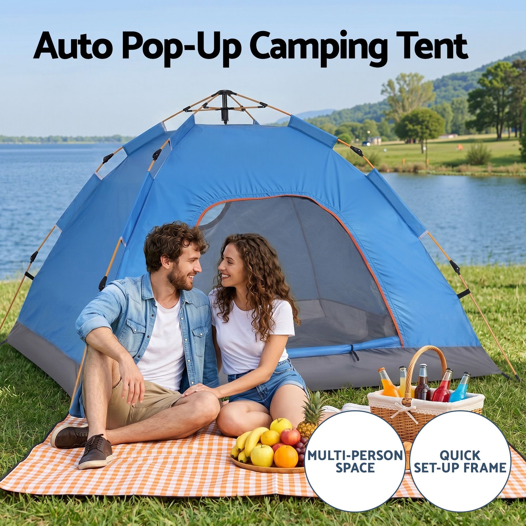 Weisshorn Instant Pop Up Camping Tent - Blue, 2-3 Person