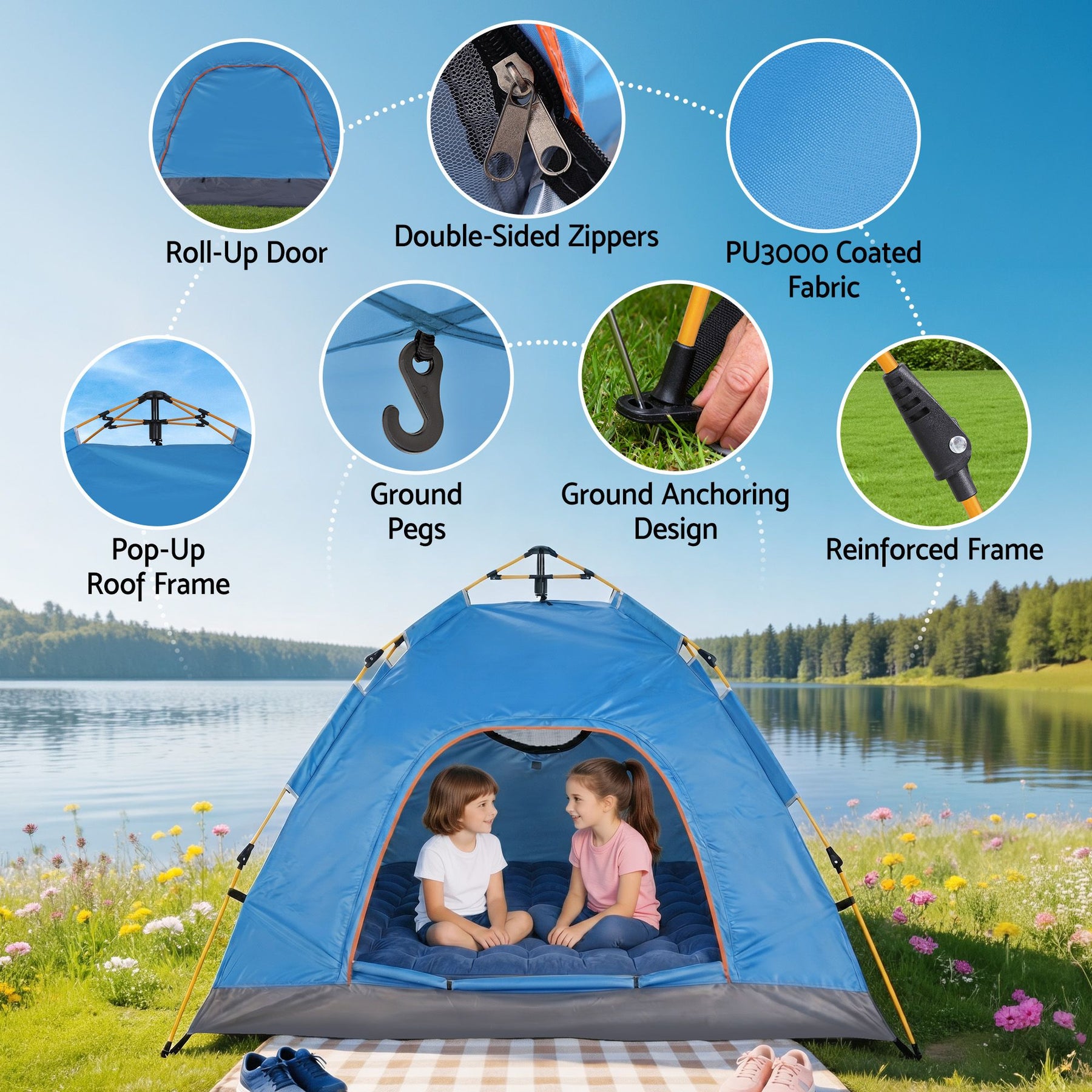 Weisshorn Instant Pop Up Camping Tent - Blue, 2-3 Person