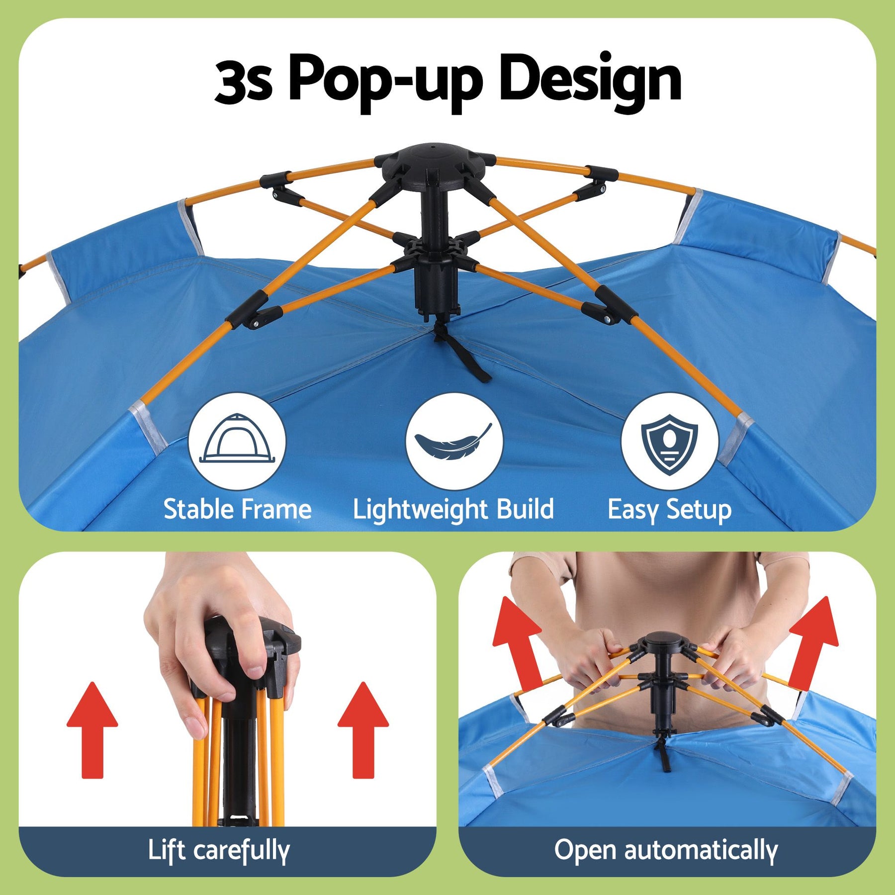 Weisshorn Instant Pop Up Camping Tent - Blue, 2-3 Person