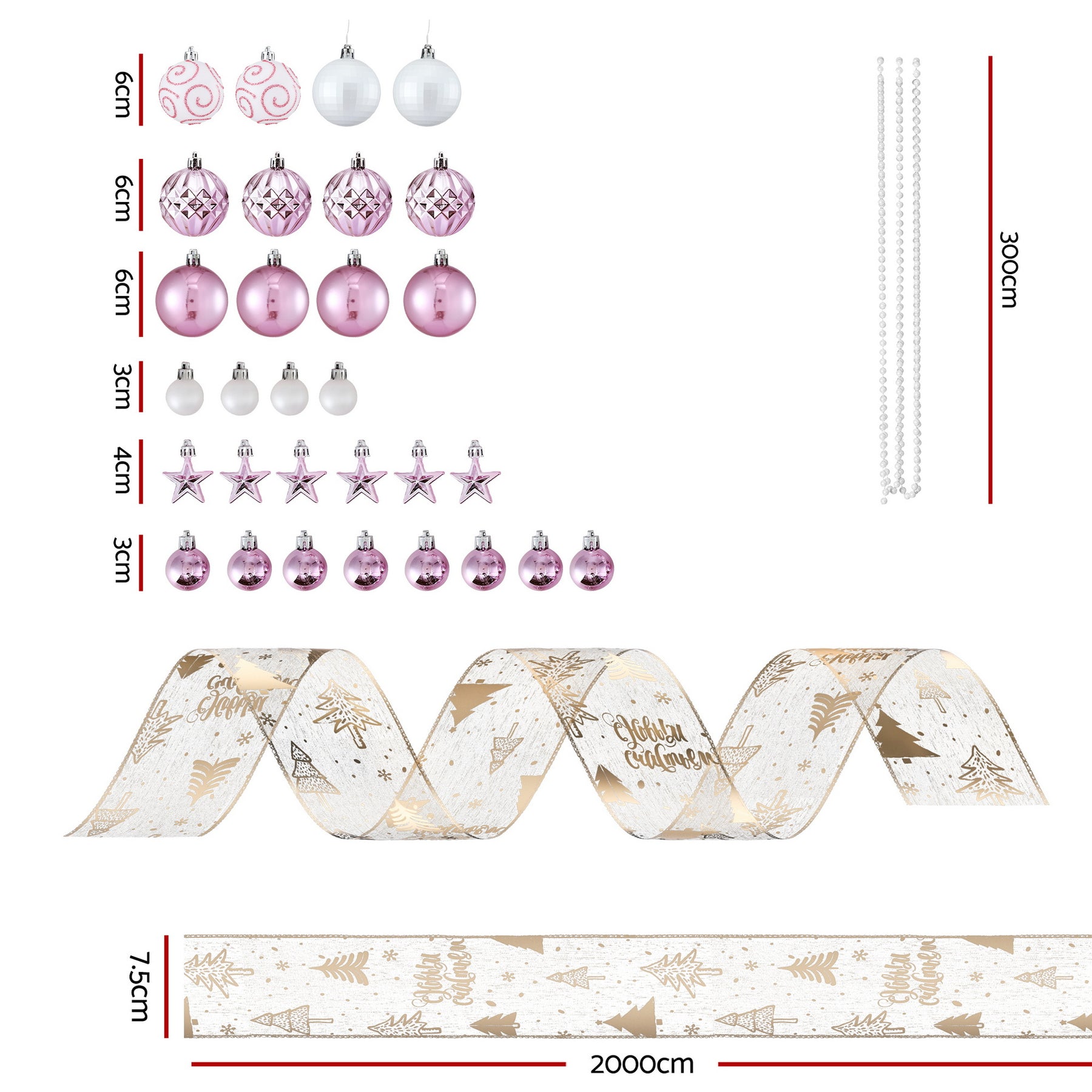 Jingle Jollys 34pcs Christmas Tree Decoration Set with 20M Ribbon & Ornaments - SuperSaverAU - view 2