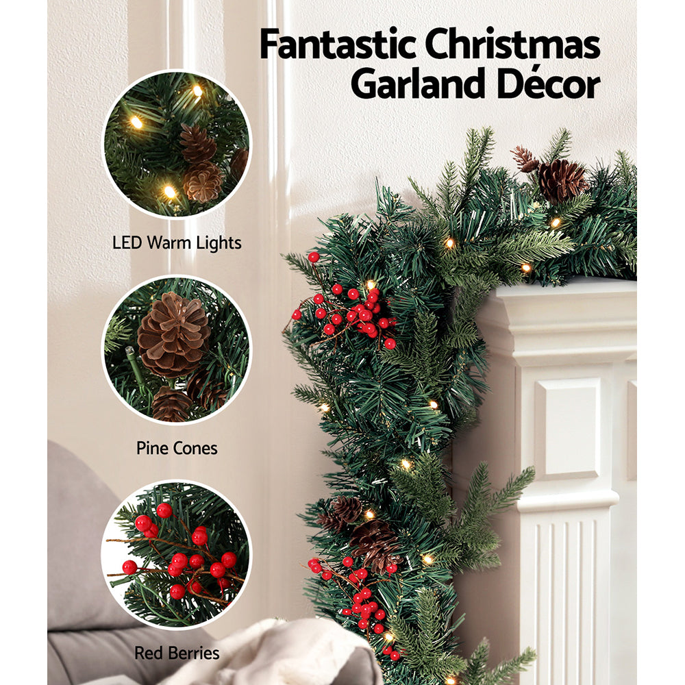 Jingle Jollys 2.4m Christmas Garland with LED Lights Decorations Xmas Party - SuperSaverAU - view 4