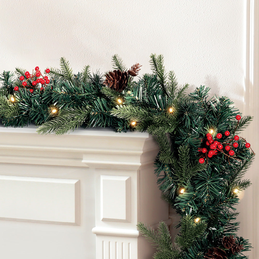 Jingle Jollys 2.4m Christmas Garland with LED Lights Decorations Xmas Party - SuperSaverAU - view 7