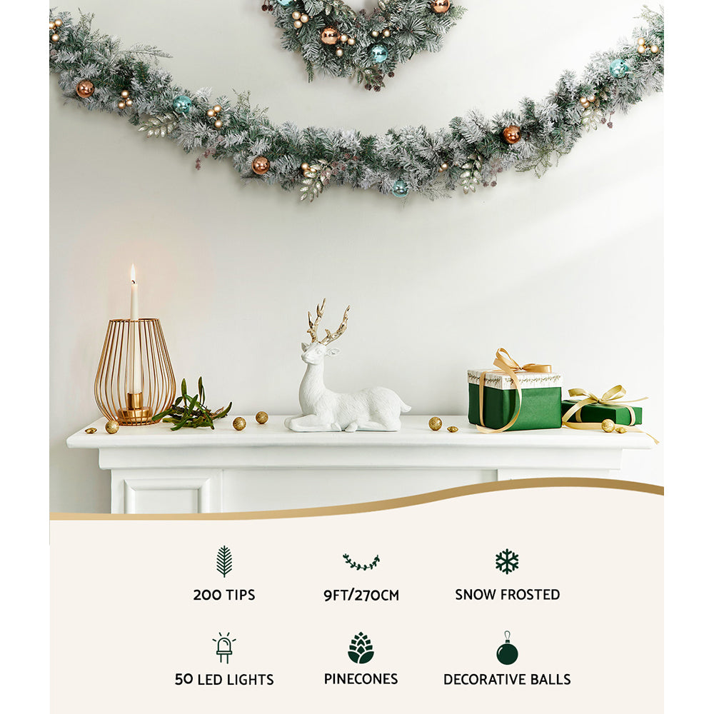 Jingle Jollys 2.7m Christmas Garland with LED Lights Snowy Decoration Xmas Party - SuperSaverAU - view 3