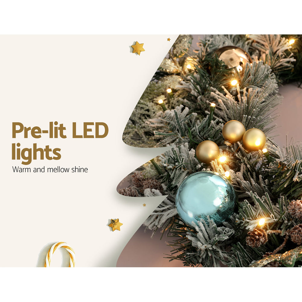 Jingle Jollys 2.7m Christmas Garland with LED Lights Snowy Decoration Xmas Party - SuperSaverAU - view 5