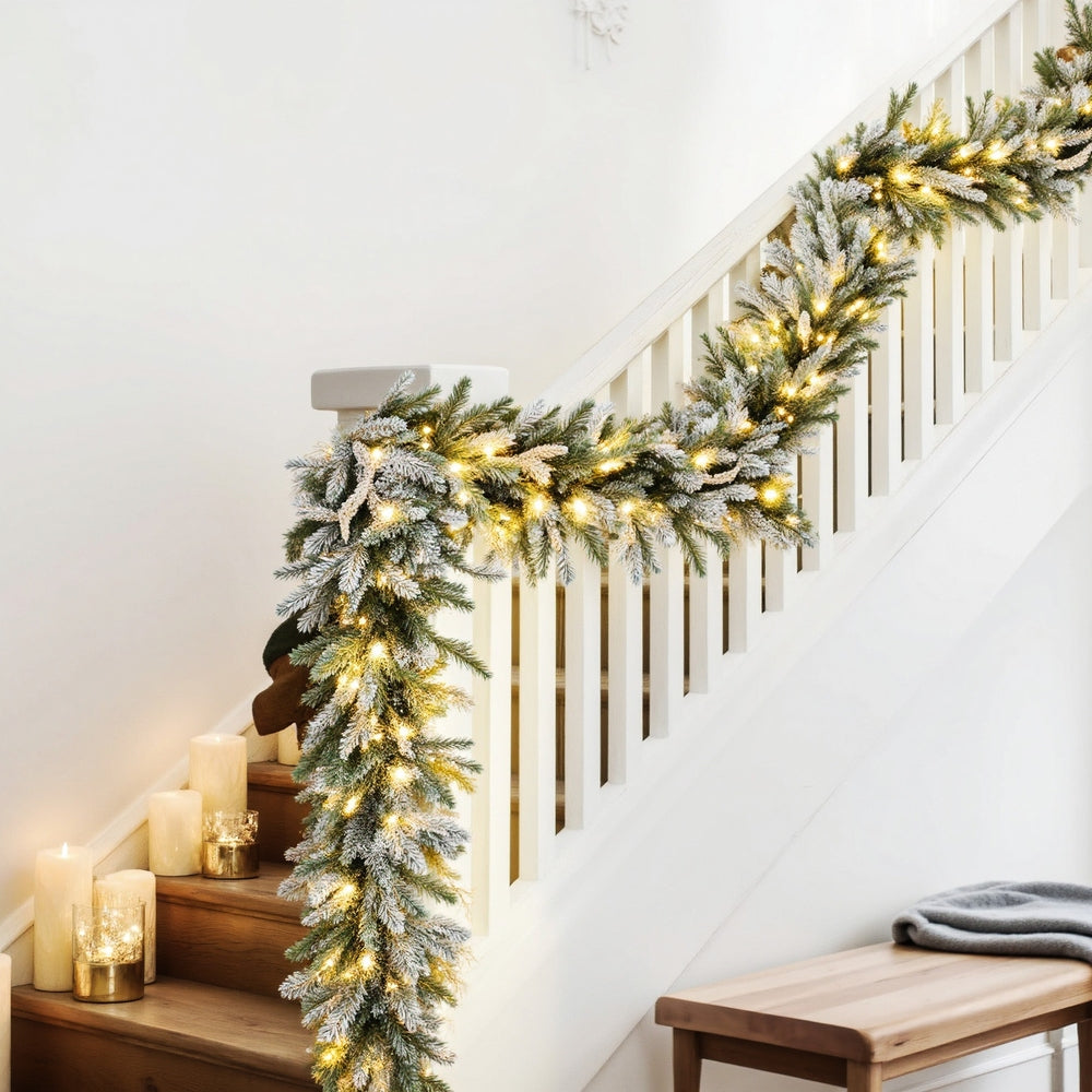 Jingle Jollys 3M Christmas Garland Pre-lit LED Lights Snow Frosted Tips Decor - SuperSaverAU - view 7