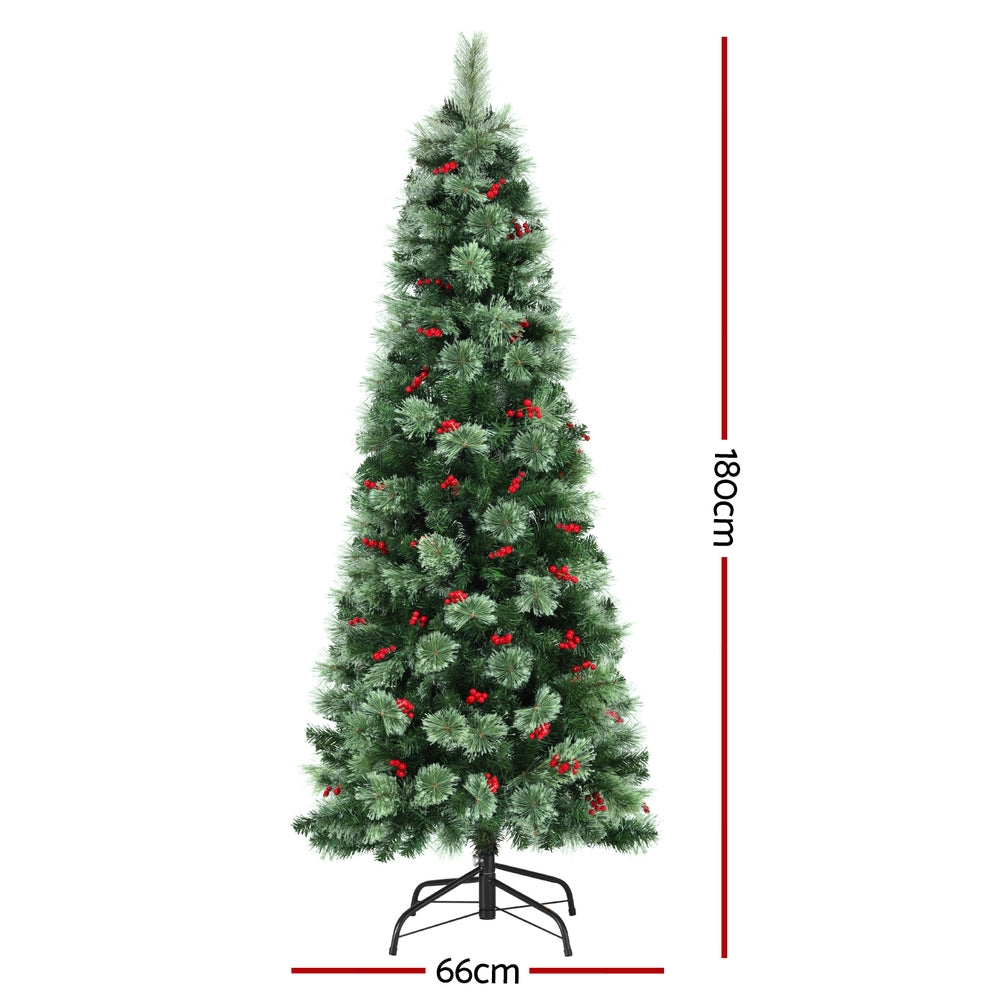 Jingle Jollys Christmas Tree 1.8M LED Xmas Tree Party Decorations Red Barries - SuperSaverAU - view 2