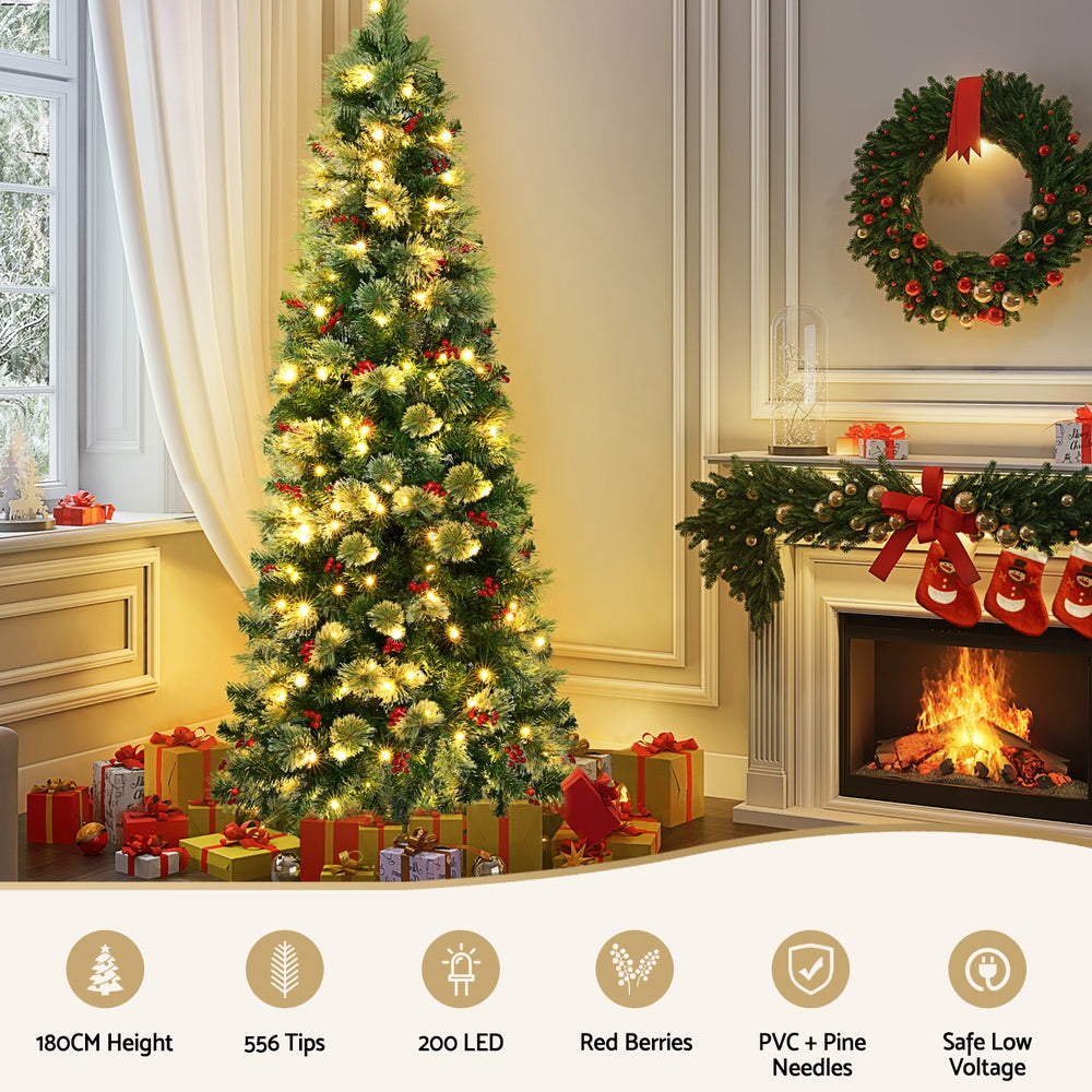 Jingle Jollys Christmas Tree 1.8M LED Xmas Tree Party Decorations Red Barries - SuperSaverAU - view 4