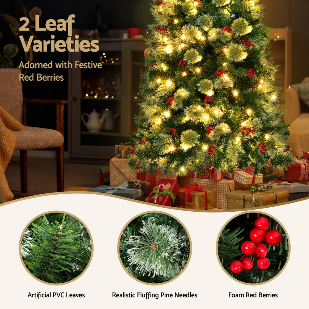 Jingle Jollys Christmas Tree 1.8M LED Xmas Tree Party Decorations Red Barries - SuperSaverAU - view 5