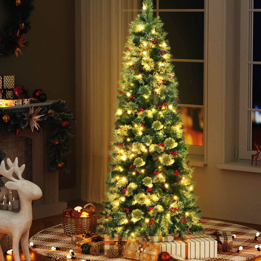 Jingle Jollys Christmas Tree 1.8M LED Xmas Tree Party Decorations Red Barries - SuperSaverAU - view 7