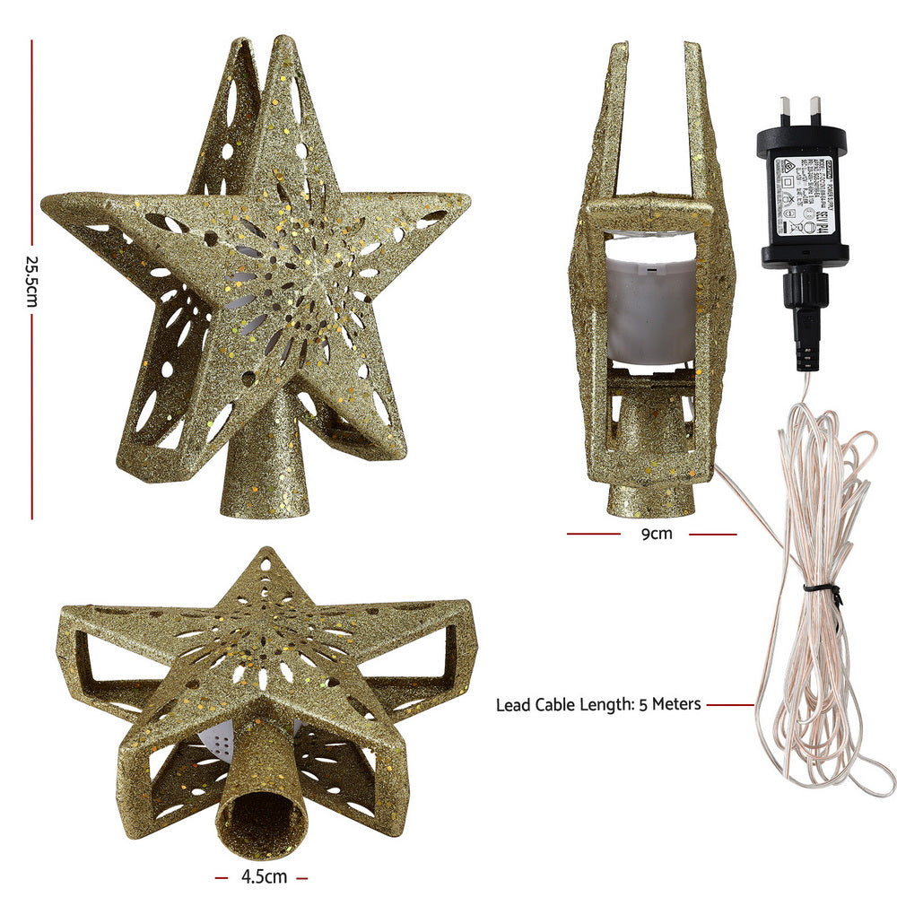 Jingle Jollys Christmas Tree Topper Star Snowflake Projector Party Glitter Gold - SuperSaverAU - view 2