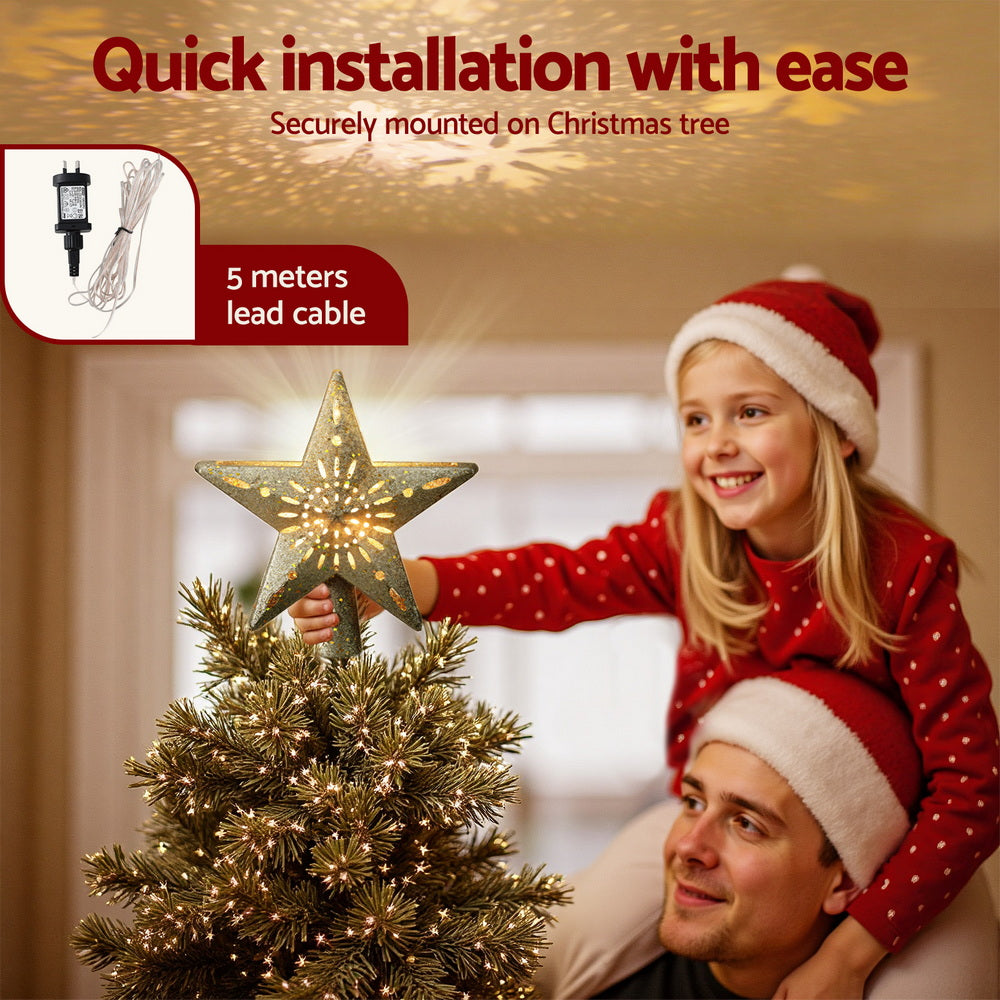 Jingle Jollys Christmas Tree Topper Star Snowflake Projector Party Glitter Gold - SuperSaverAU - view 4