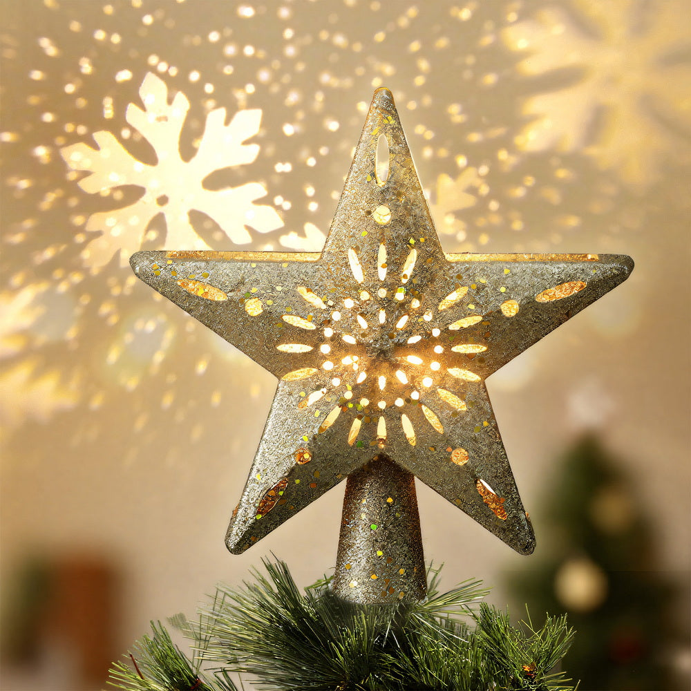 Jingle Jollys Christmas Tree Topper Star Snowflake Projector Party Glitter Gold - SuperSaverAU - view 6