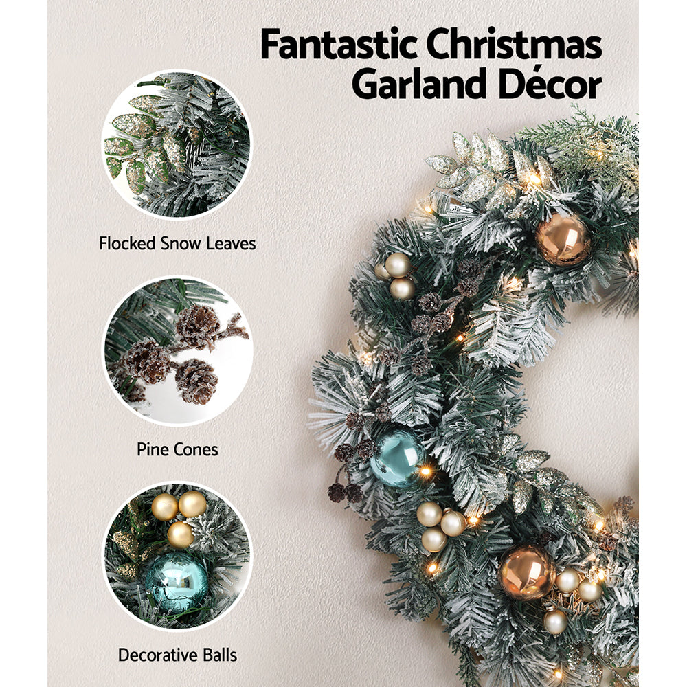 Jingle Jollys 60cm Christmas Wreath with LED Lights Snowy Garland Xmas Decor - SuperSaverAU - view 4
