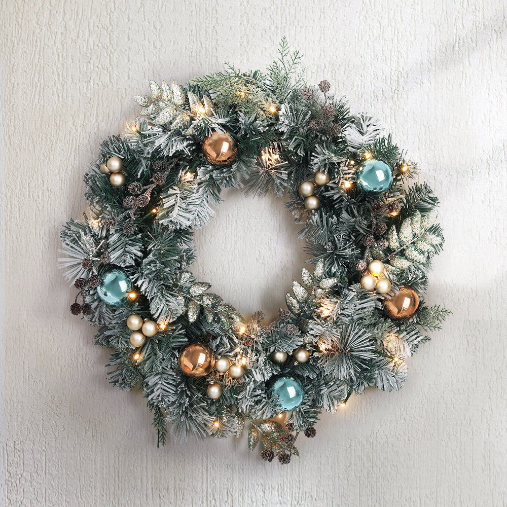 Jingle Jollys 60cm Christmas Wreath with LED Lights Snowy Garland Xmas Decor - SuperSaverAU - view 8