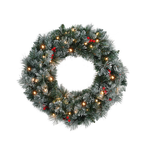 Jingle Jollys 60cm Christmas Wreath LED Lights Snowy Berries Garland Party Decor - SuperSaverAU - view 1