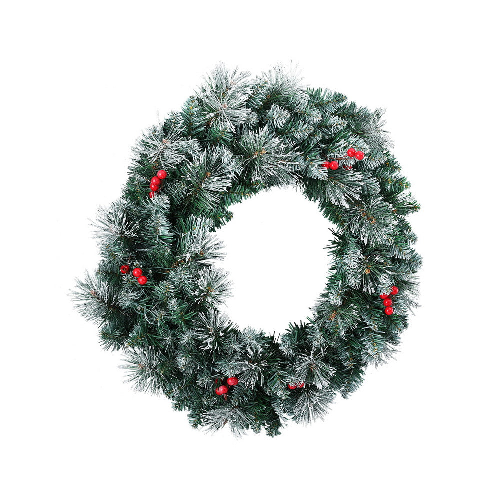 Jingle Jollys 60cm Christmas Wreath LED Lights Snowy Berries Garland Party Decor - SuperSaverAU - view 3