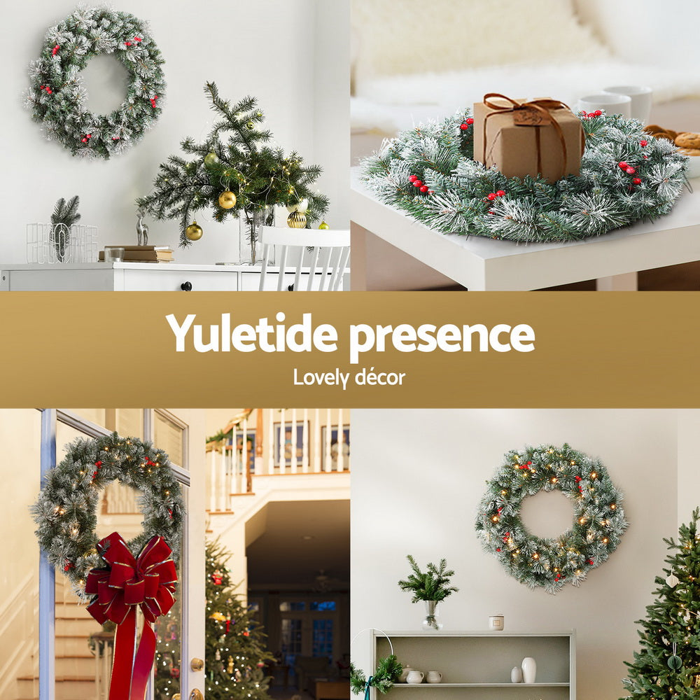 Jingle Jollys 60cm Christmas Wreath LED Lights Snowy Berries Garland Party Decor - SuperSaverAU - view 5