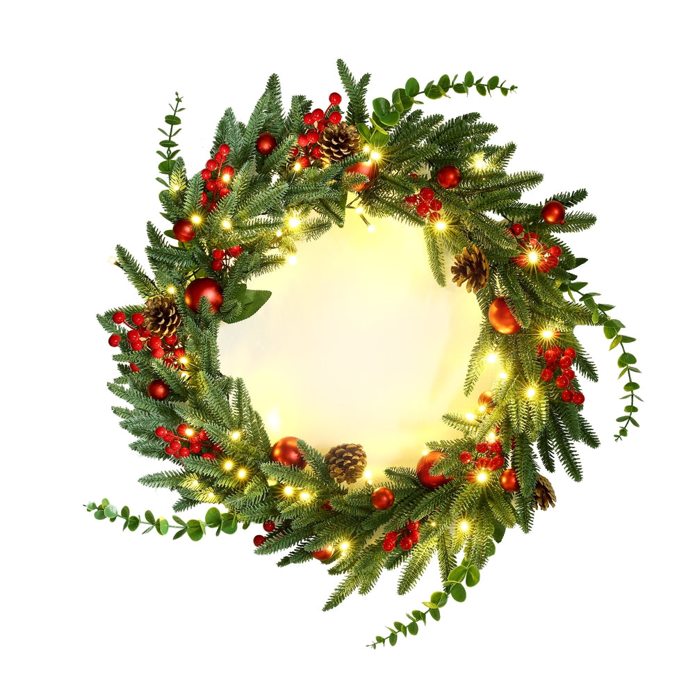 Jingle Jollys Christmas Wreath 60CM LED Garland Berries Pine Cones Party Decor - SuperSaverAU - view 2