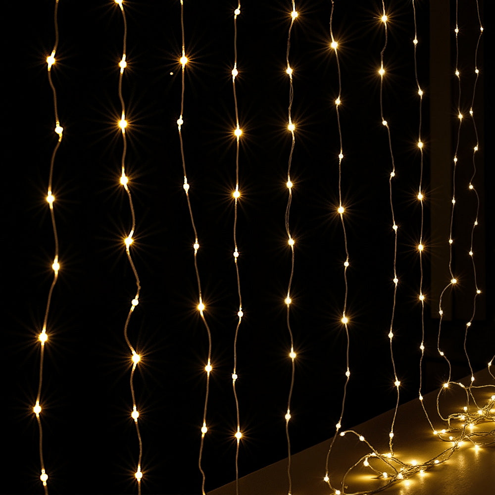 Jingle Jollys 3X3M Christmas Lights Curtain String Light 300 LED Warm White - SuperSaverAU - view 2